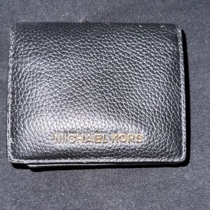 Michael Kors Black Pebbled Leather Card & Key Holder with Gold Logo